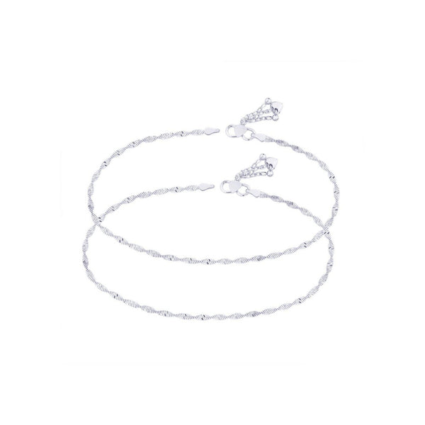 925 Sterling Silver Leaf Charm Disco Chain Anklet for Women (PAIR ANKLET)