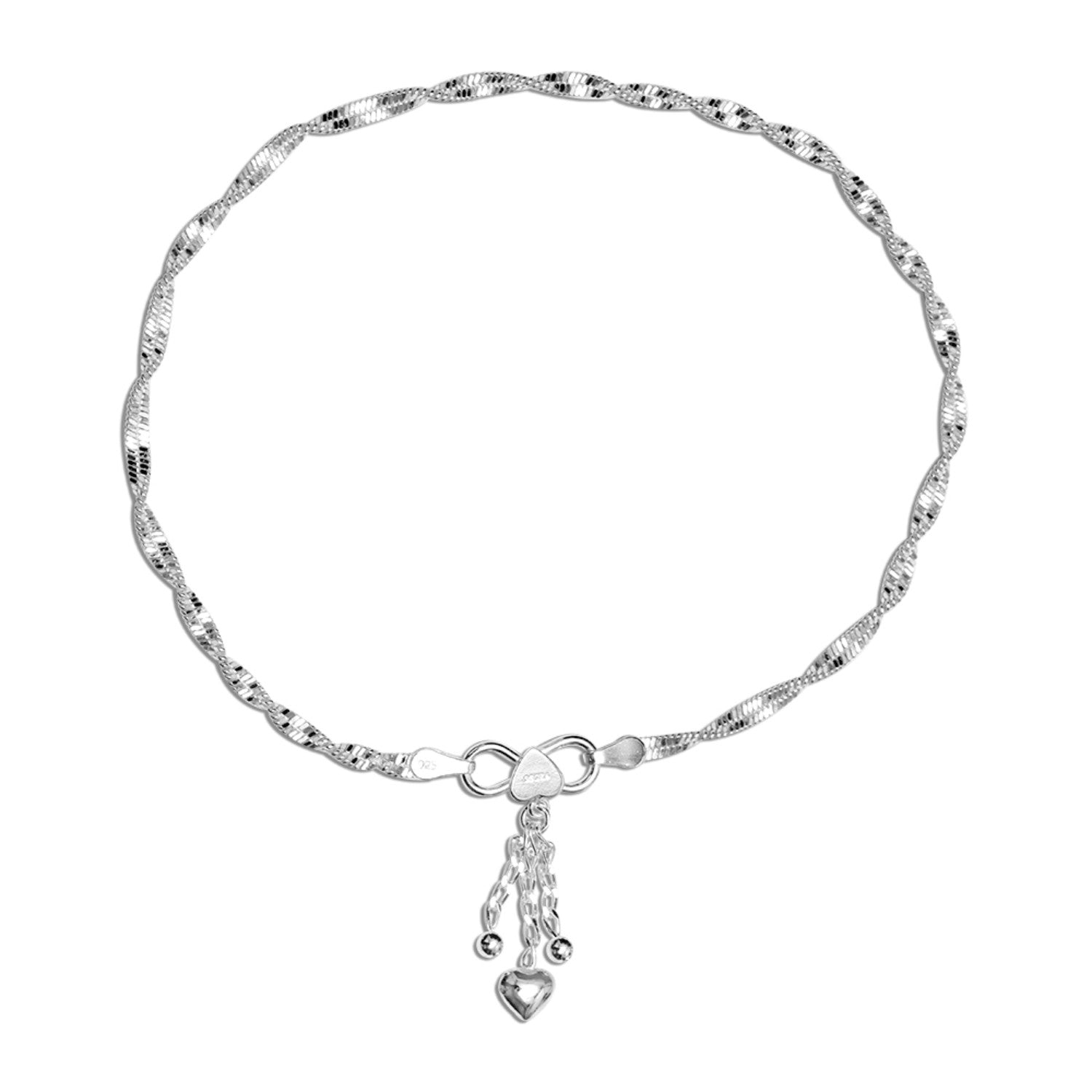 925 Sterling Silver Leaf Charm Disco Chain Anklet for Women (PAIR ANKLET)