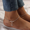 925 Sterling Silver Leaf Charm Disco Chain Anklet for Women (PAIR ANKLET)