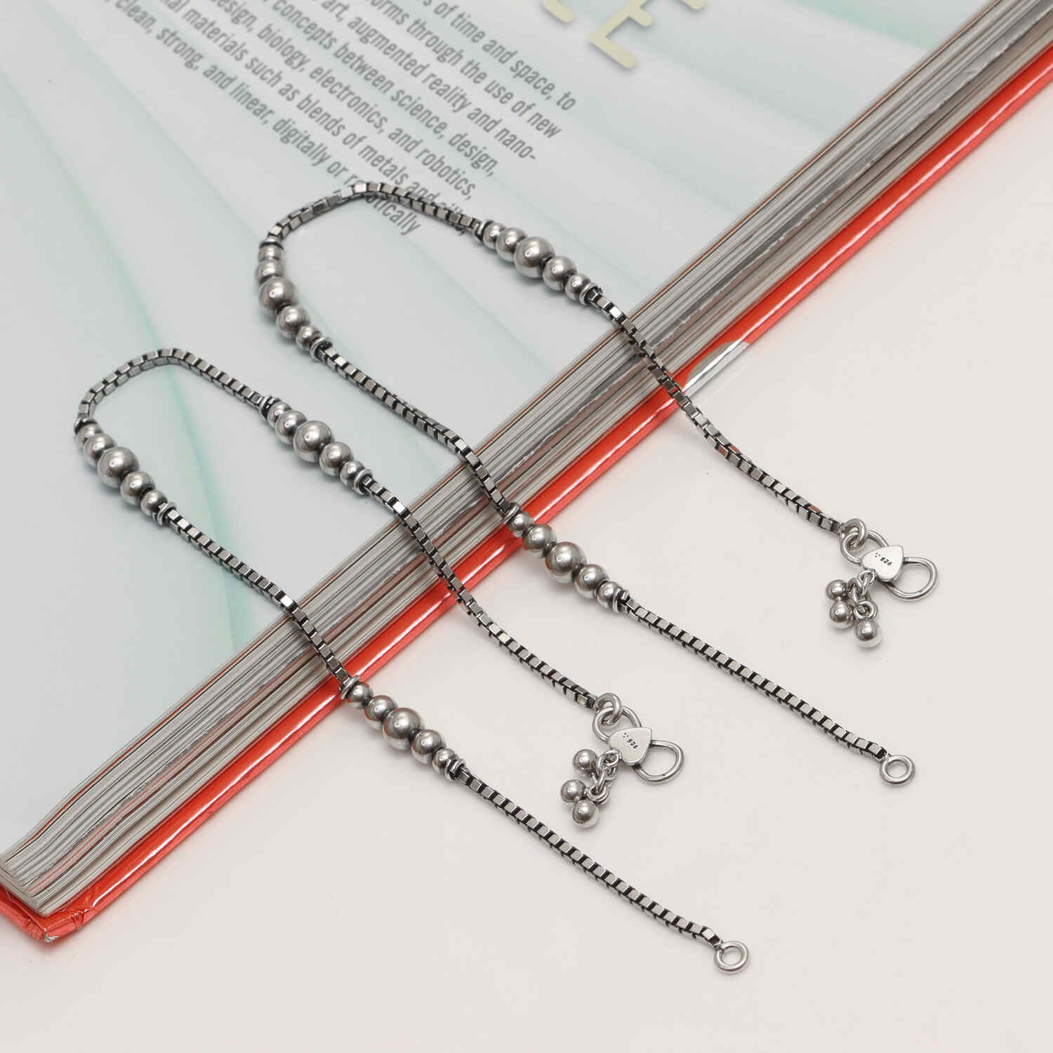 925 Sterling Silver Women Antique Beads Anklet for Women (PAIR ANKLET)