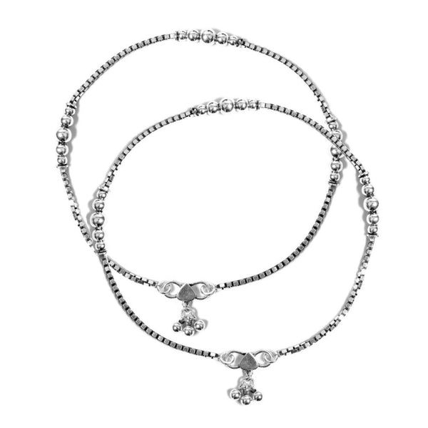 925 Sterling Silver Women Antique Beads Anklet for Women (PAIR ANKLET)