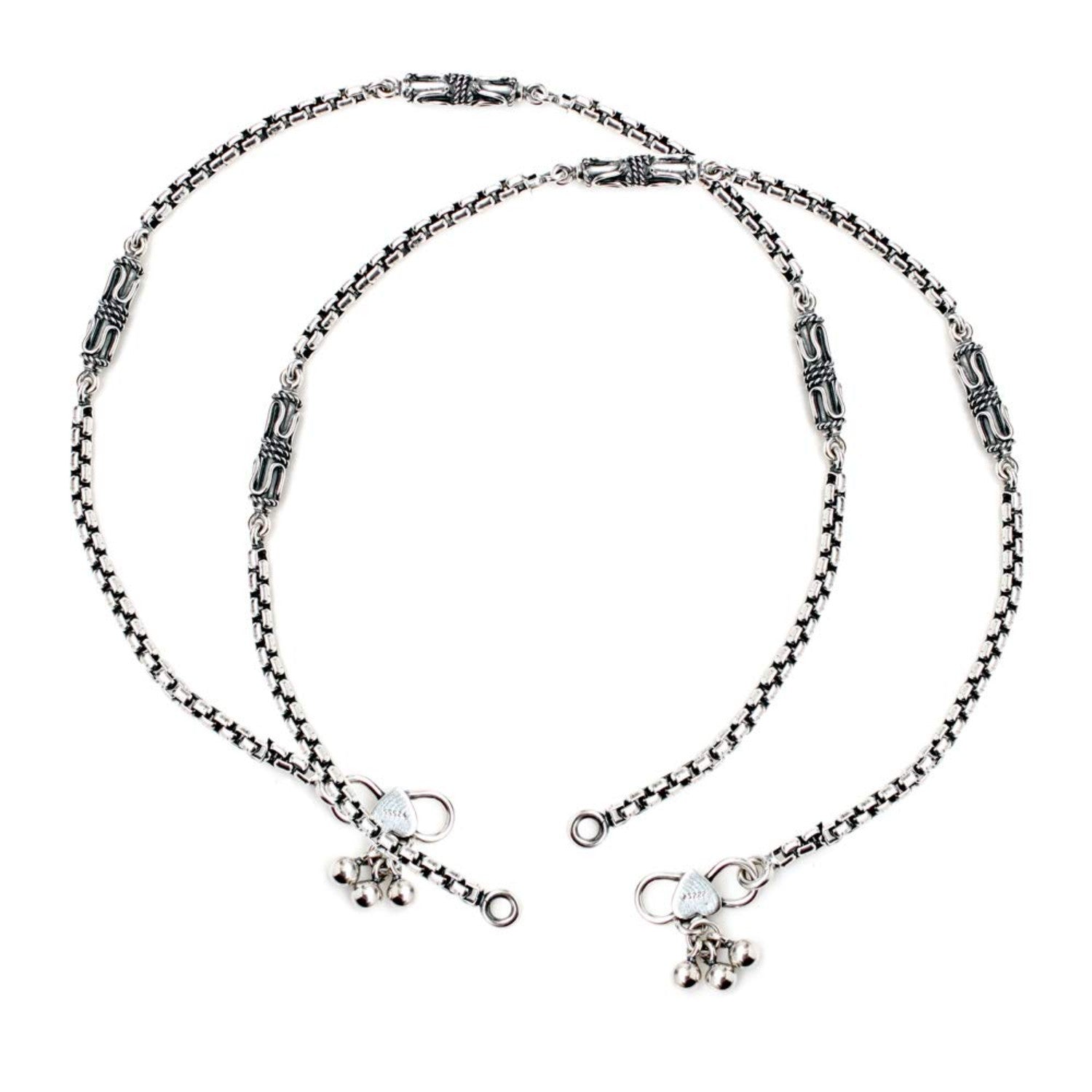 925 Sterling Silver Fancy Oxidized Anklet for Women (PAIR ANKLET)