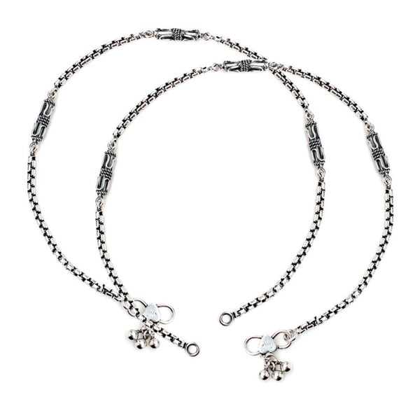 925 Sterling Silver Fancy Oxidized Anklet for Women (PAIR ANKLET)