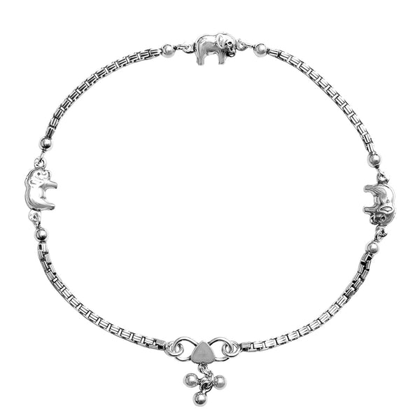 925 Sterling Silver Antique Oxidized Elephant with Box Chain Anklets for Women (PAIR ANKLET)