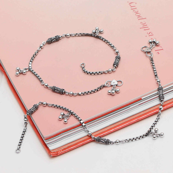 925 Sterling Silver Oxidized Modern Anklets for Women (PAIR ANKLET)