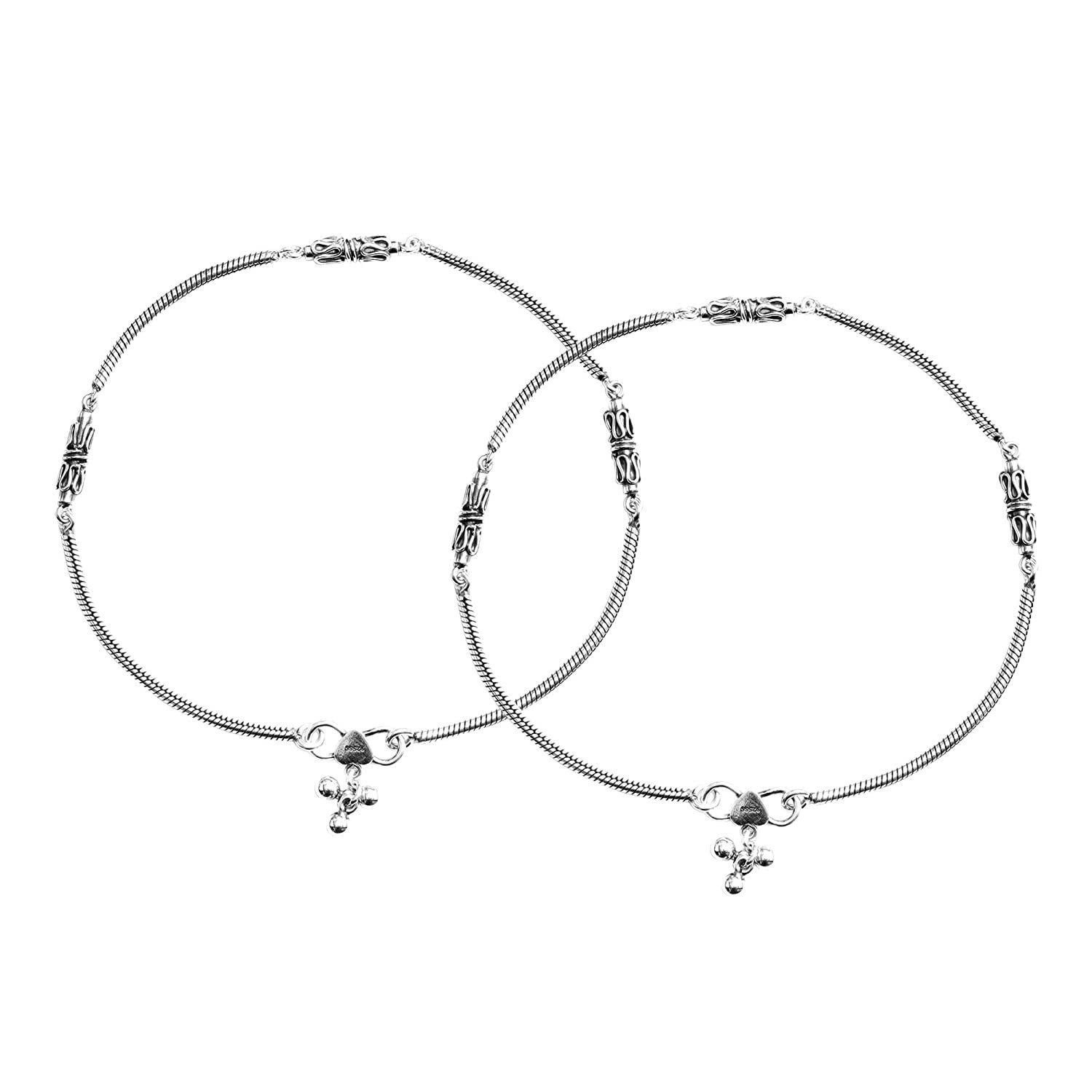 925 Sterling Silver Antique Oxidized Snake Chain Anklet for Women (PAIR ANKLET)
