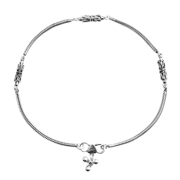 925 Sterling Silver Antique Oxidized Snake Chain Anklet for Women