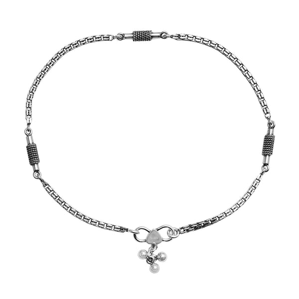 925 Sterling Silver Antique Oxidized Box Chain Anklets for Women (PAIR ANKLET)