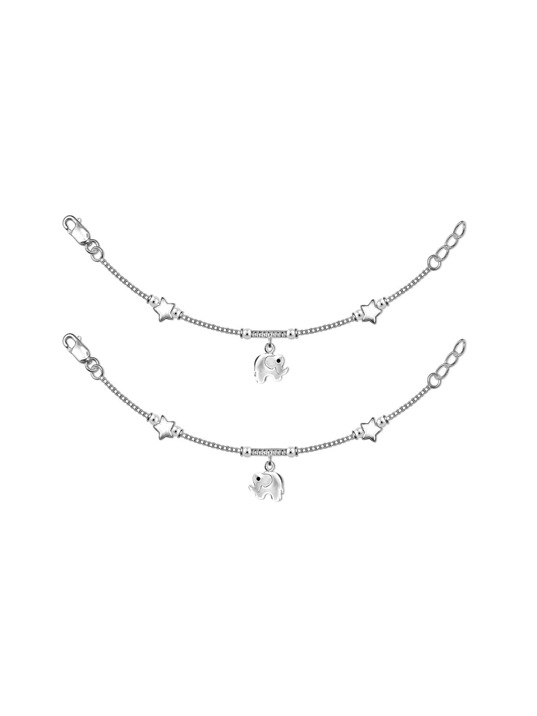 Star & Elephant Charm Anklets - Pair