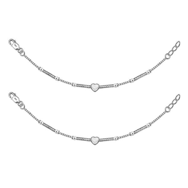 925 Sterling Silver Modern Heart Anklets for Girls and Kids