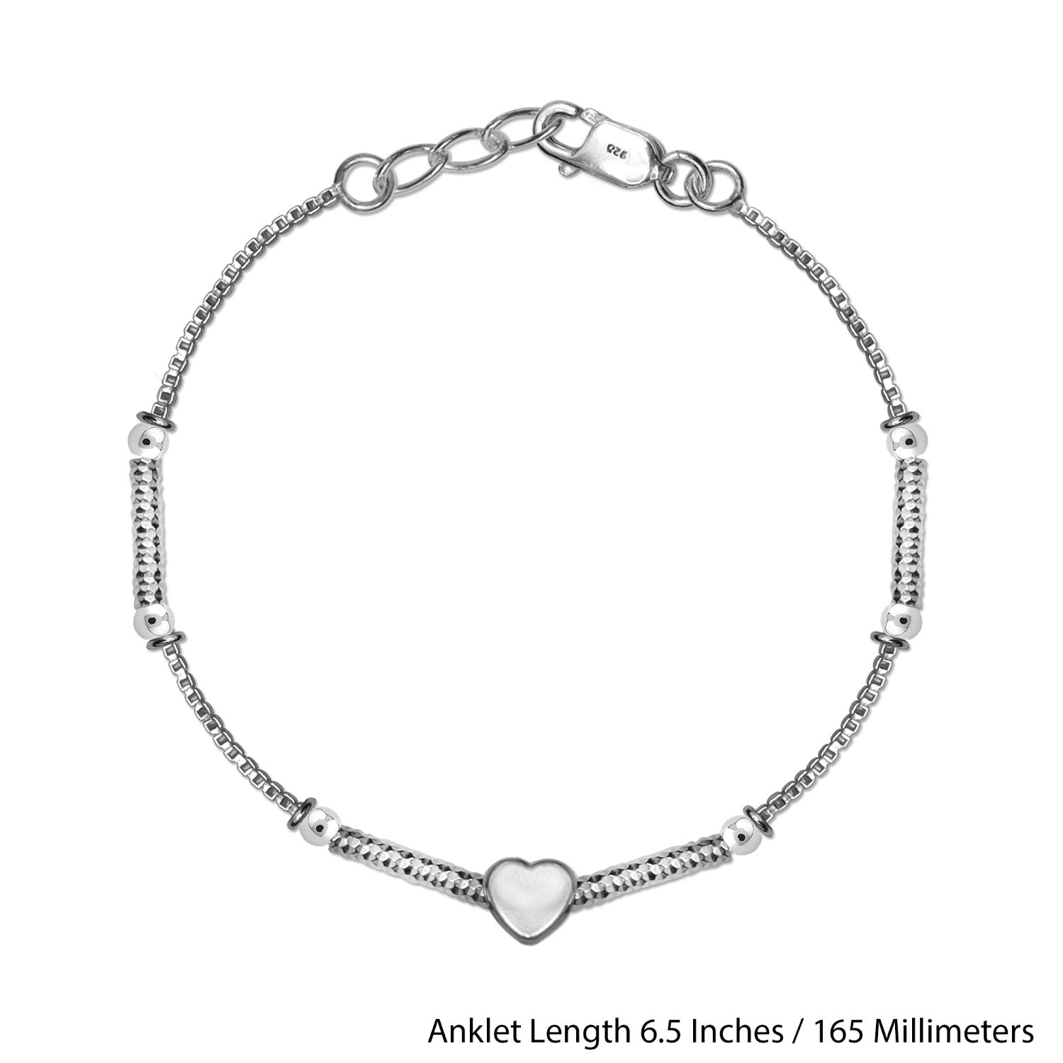 925 Sterling Silver Modern Heart Anklets for Girls and Kids