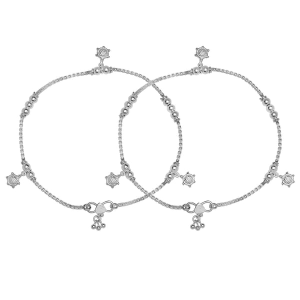 925 Sterling Silver Hanging Turtle Chain Anklet for Women (PAIR ANKLET)