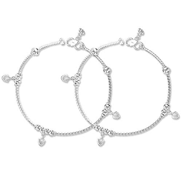 925 Sterling Silver Sea Shell with Balls Anklet Pair for Women (PAIR ANKLET)
