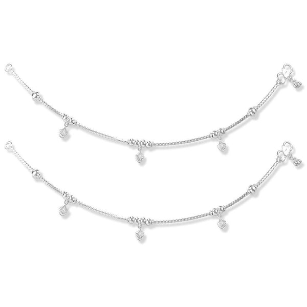 925 Sterling Silver Sea Shell with Balls Anklet Pair for Women (PAIR ANKLET)