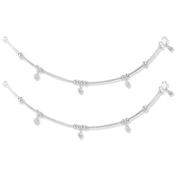 925 Sterling Silver Sea Shell with Balls Anklet Pair for Women