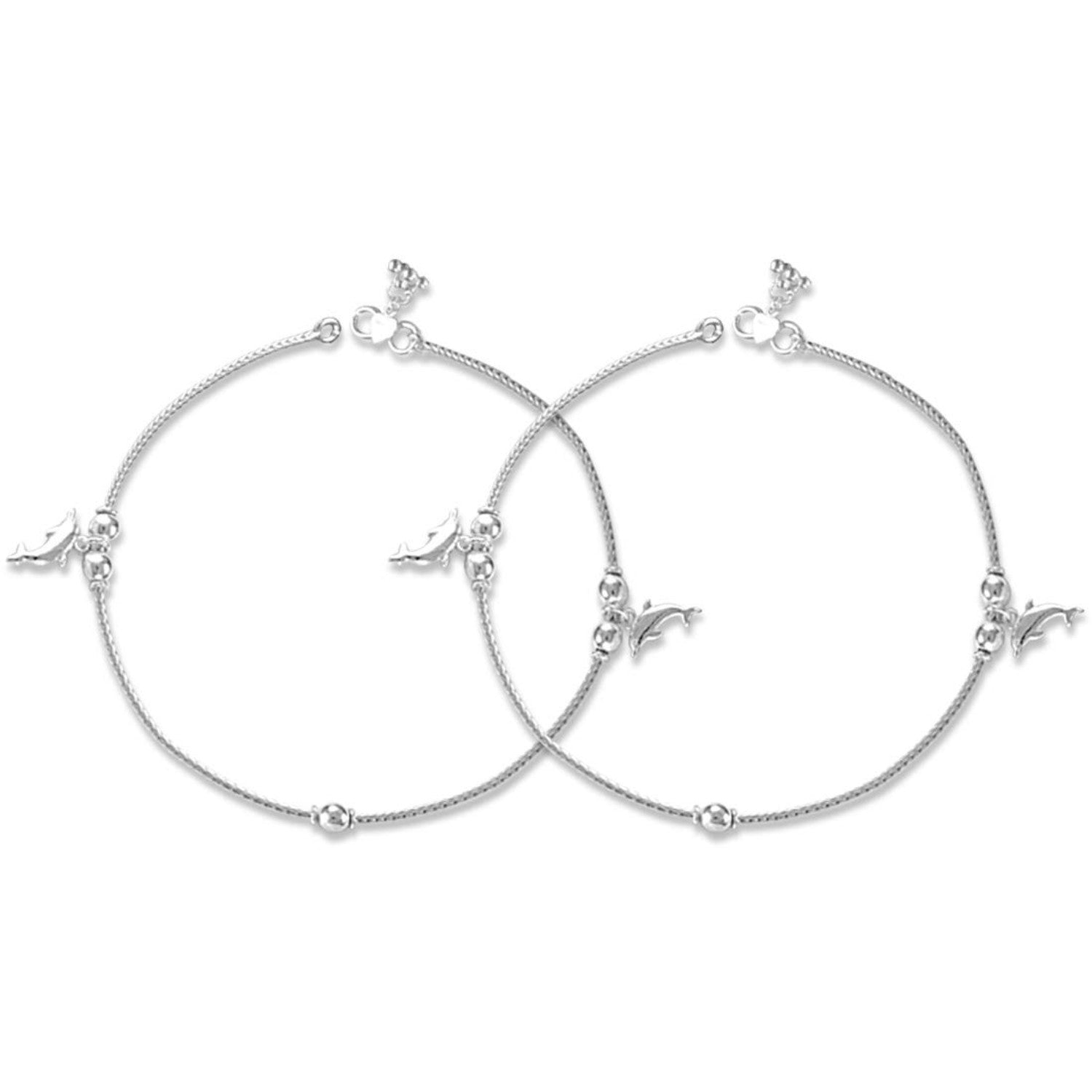925 Sterling Silver Hanging Dolphin Chain Anklet for Women (PAIR ANKLET)
