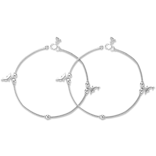 925 Sterling Silver Hanging Dolphin Chain Anklet for Women (PAIR ANKLET)