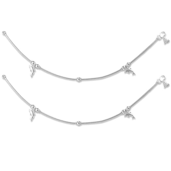 925 Sterling Silver Hanging Dolphin Chain Anklet for Women (PAIR ANKLET)