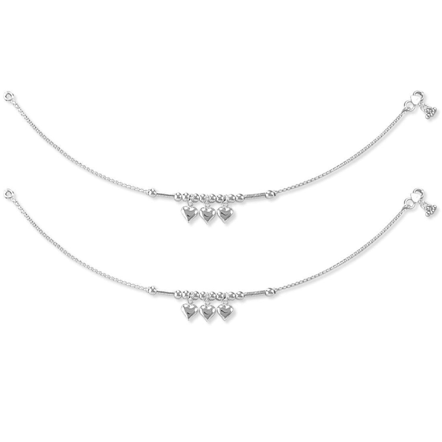 925 Sterling Silver Hanging Heart Chain Anklet for Women