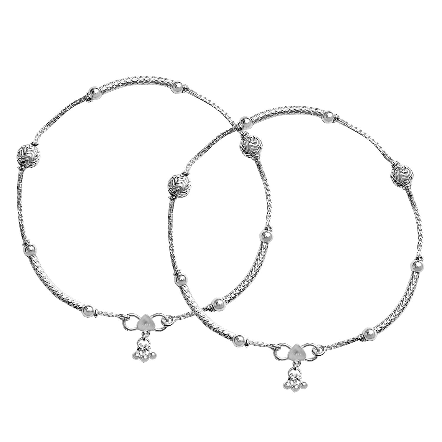 925 Sterling Silver Antique Oxidized Chain Anklets for Women