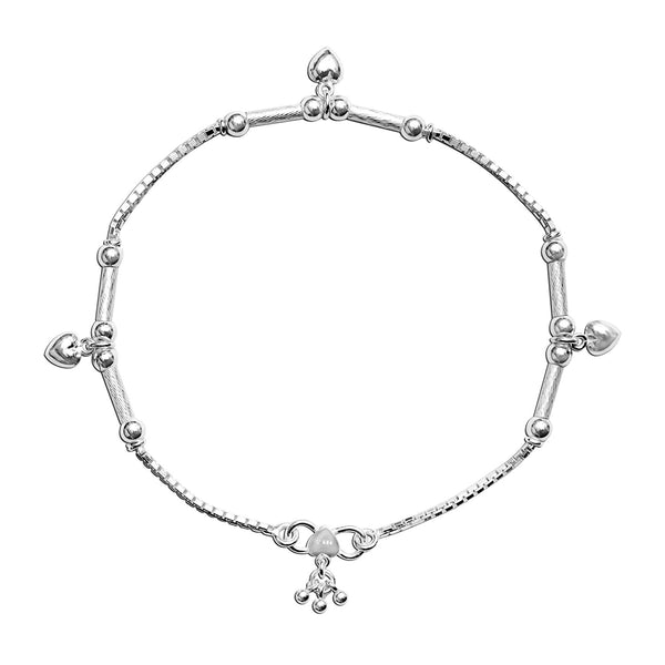 925 Sterling Silver Multi Heart with Balls Anklet Pair for Women