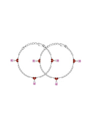 Enameled Heart Charm Anklets - Pair