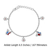 925 Sterling Silver Modern Cz Flower Enamel Anklets for Girls and Kids