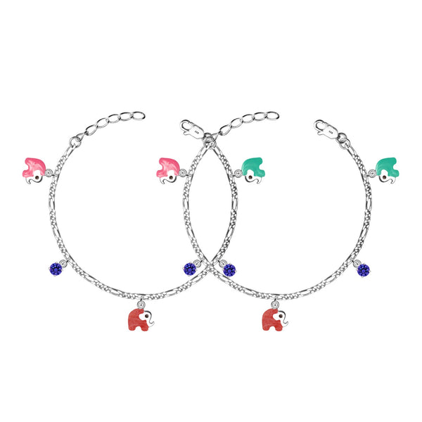 925 Sterling Silver Enamel Anklets with Sones for Girls and Kids
