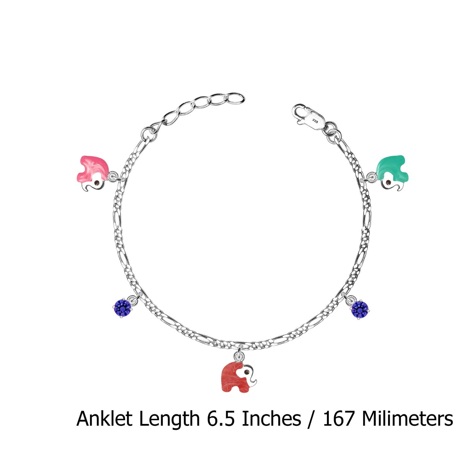 925 Sterling Silver Enamel Anklets with Sones for Girls and Kids