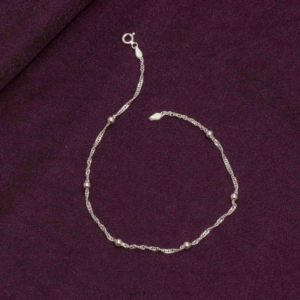 925 Sterling Silver Basic Chain Link Beaded Anklet for Women and Girls (SINGLE ANKLET)