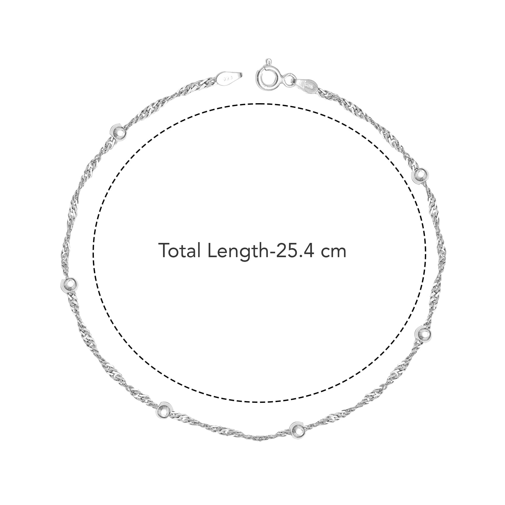 925 Sterling Silver Basic Chain Link Beaded Anklet for Women and Girls (SINGLE ANKLET)