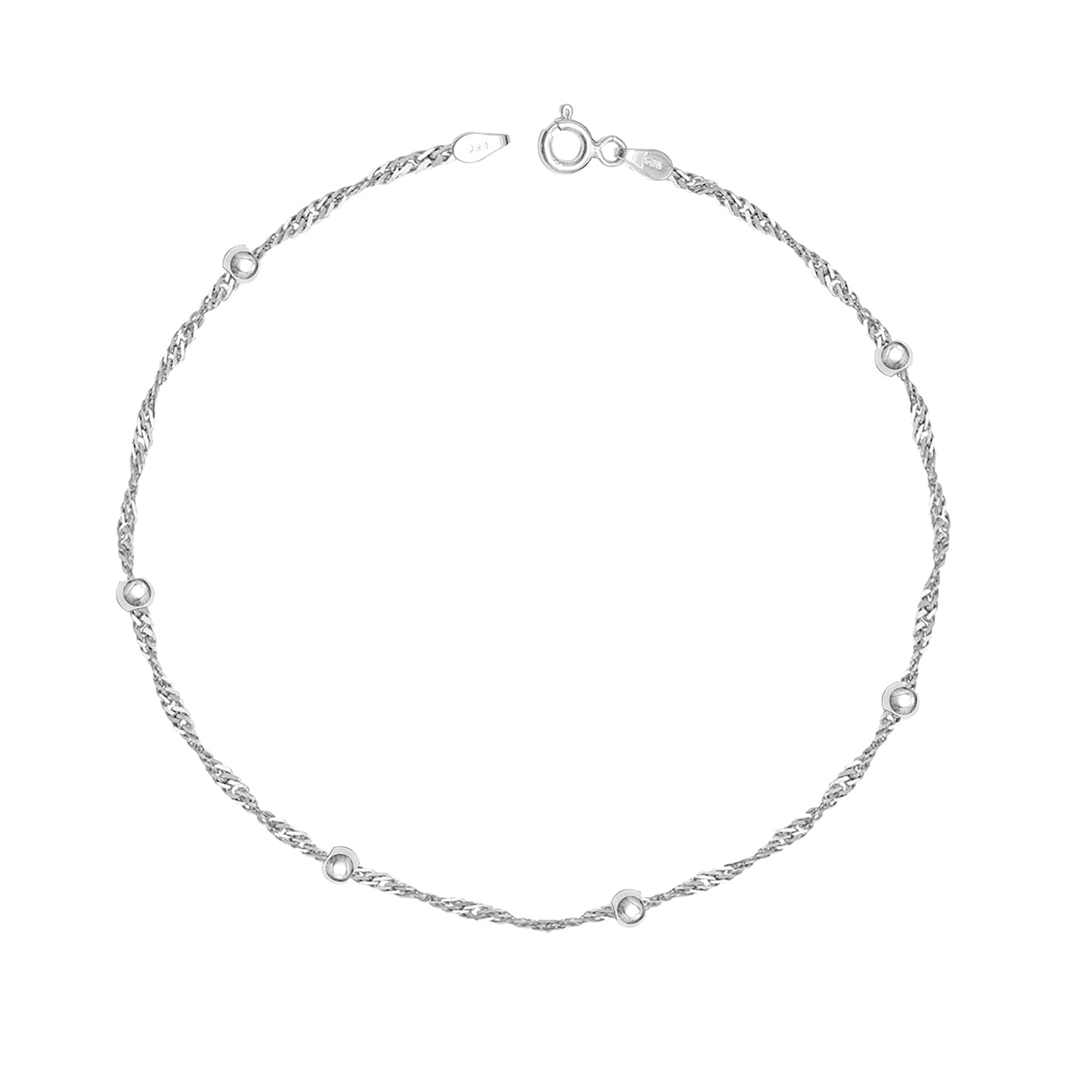 925 Sterling Silver Basic Chain Link Beaded Anklet for Women and Girls (SINGLE ANKLET)
