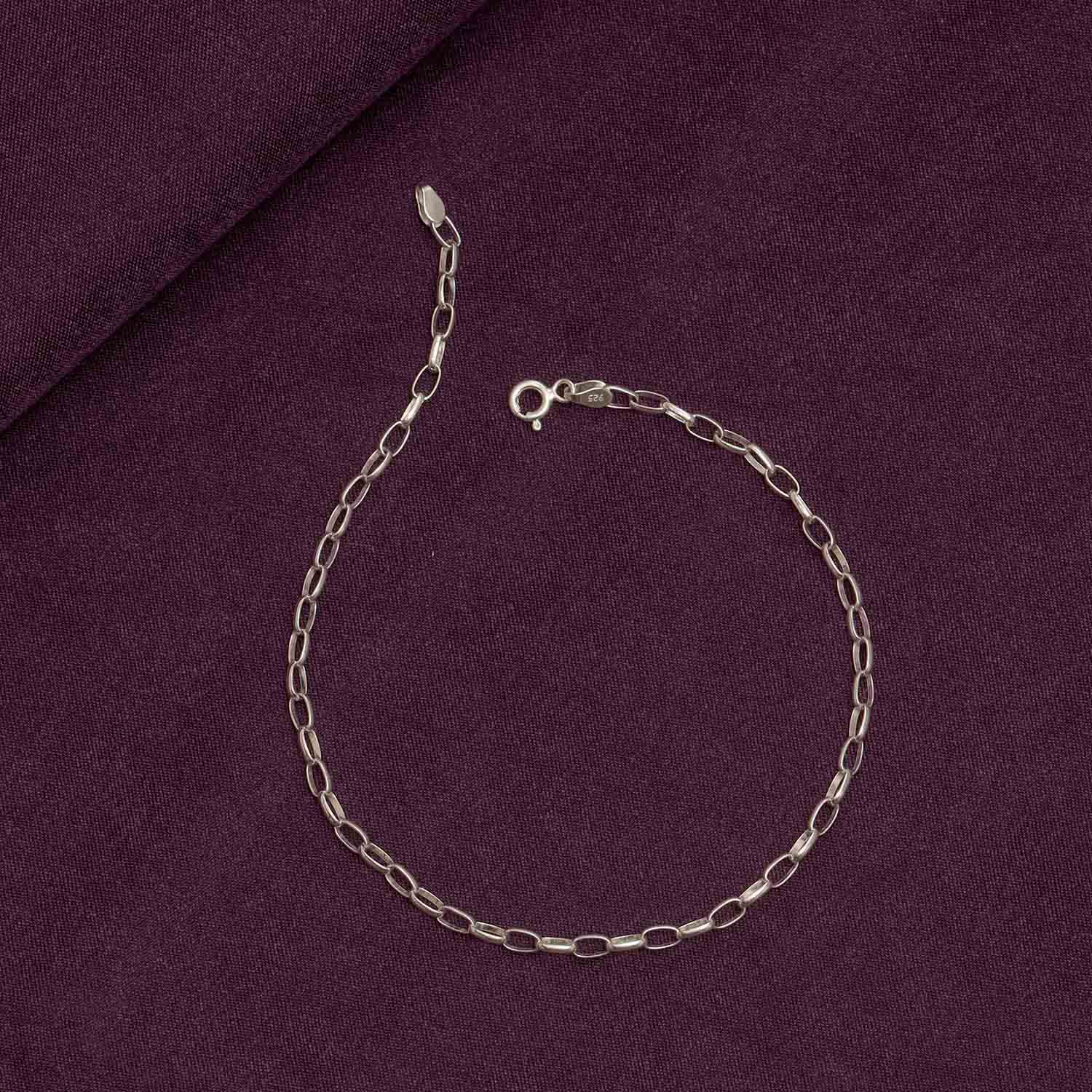 925 Sterling Silver Basic Rolo Chain Link Bismark Anklet for Women and Girls (SINGLE ANKLET)
