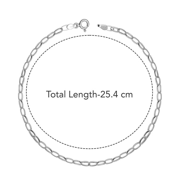 925 Sterling Silver Basic Rolo Chain Link Bismark Anklet for Women and Girls (SINGLE ANKLET)