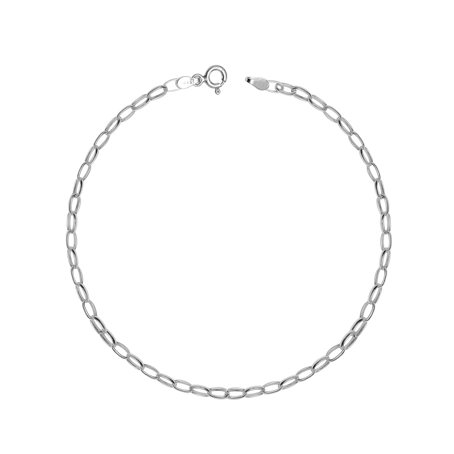 925 Sterling Silver Basic Rolo Chain Link Bismark Anklet for Women and Girls (SINGLE ANKLET)