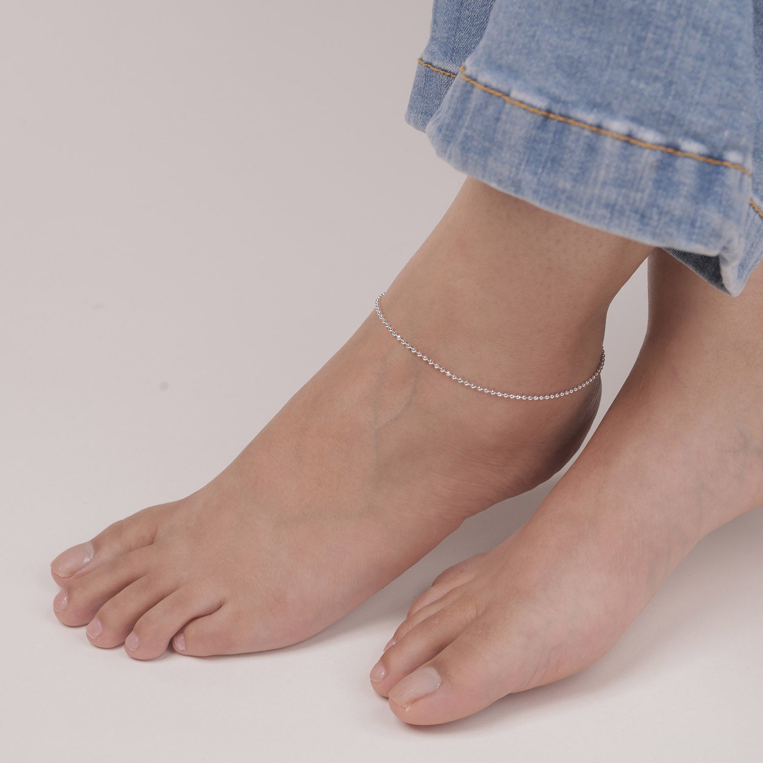 925 Sterling Silver Basic Ball Chain Link Anklet for Women and Girls (SINGLE ANKLET)