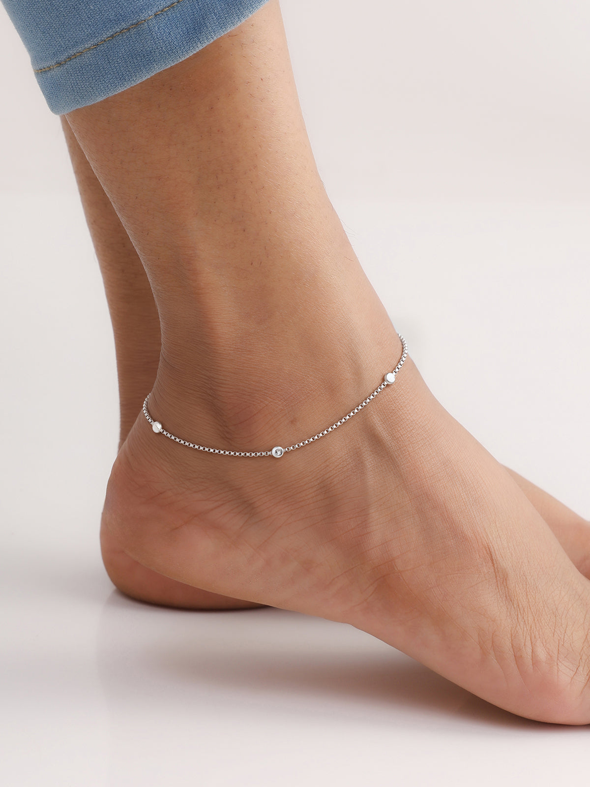 Silver Station Ring Box Chain Anklet