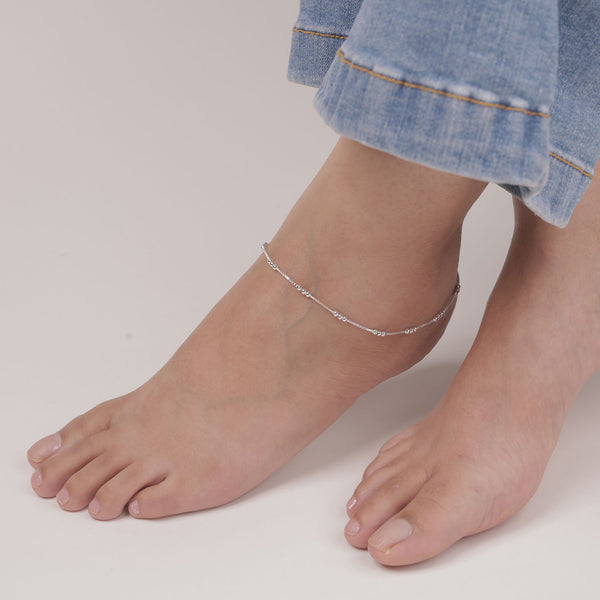 925 Sterling Silver Ball Bead Station Link Chain Anklet for Women and Girls (SINGLE ANKLET)