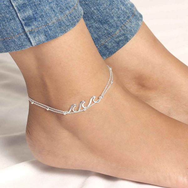 925 Sterling Silver Wave Ocean Sea Adjustable Anklet for Teen Women 1PC