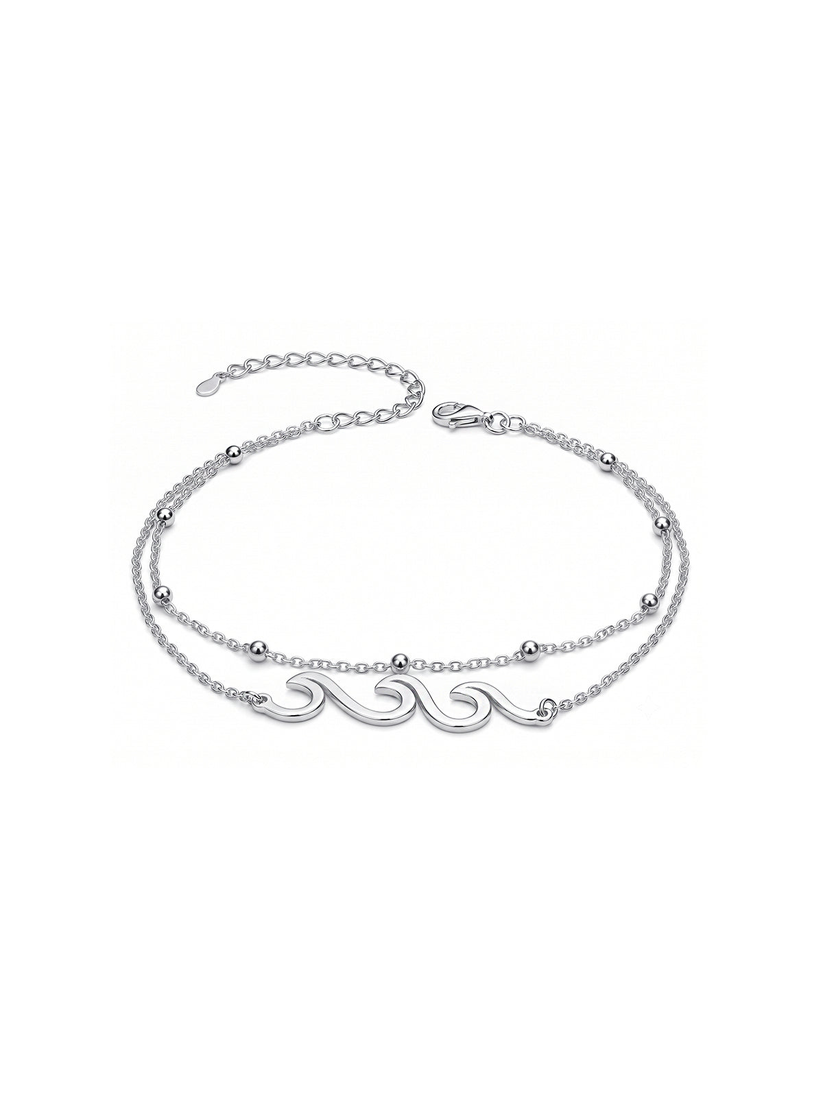 Silver Layered Ocean Wave Bead Anklet
