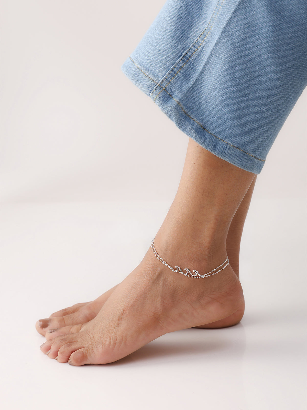 Silver Layered Ocean Wave Bead Anklet