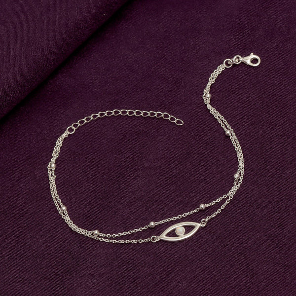 925 Sterling Silver Created Opal Layered Evil Eye Beaded Adjustable Anklet for Teen Women (SINGLE ANKLET)