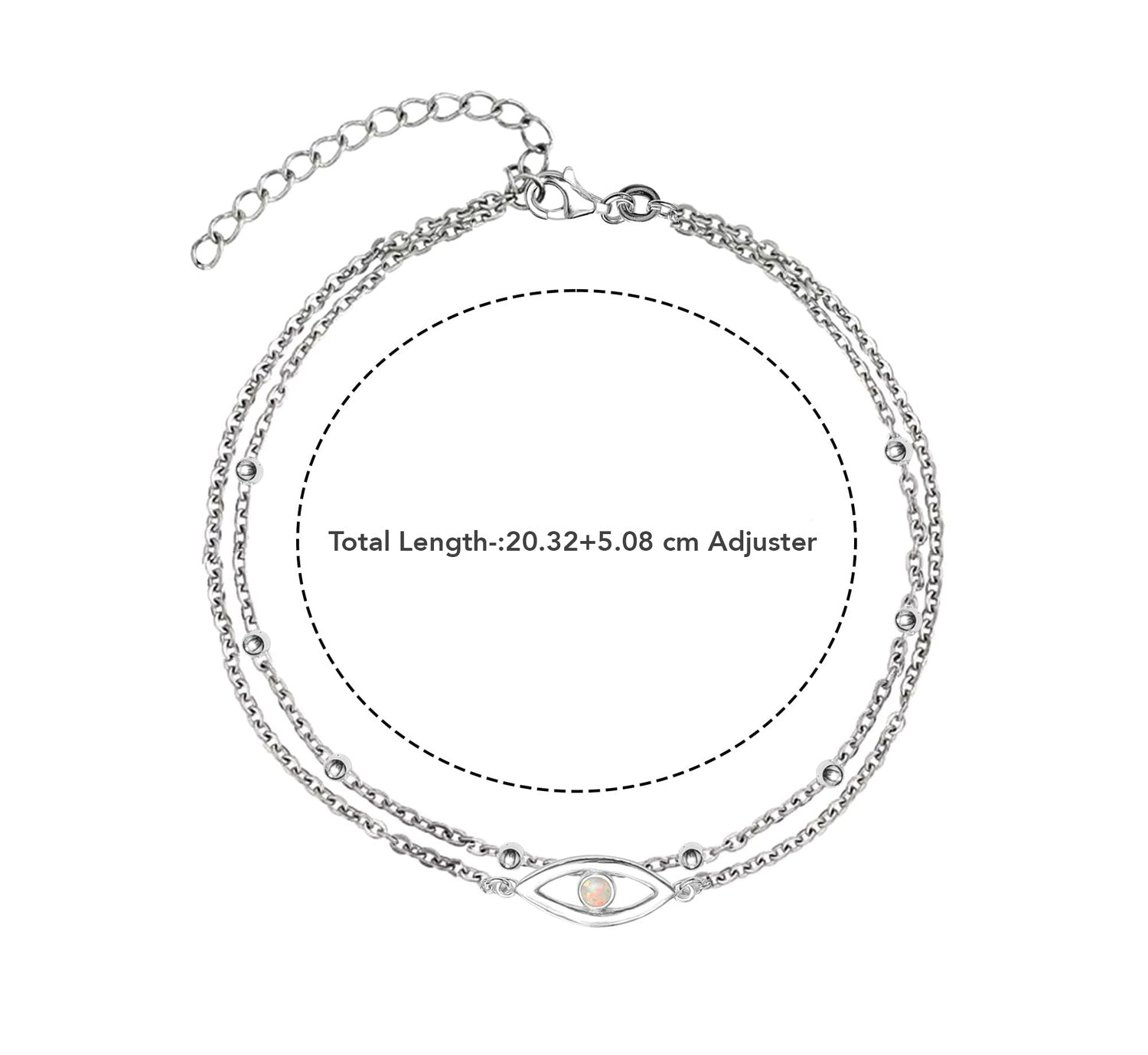 925 Sterling Silver Created Opal Layered Evil Eye Beaded Adjustable Anklet for Teen Women (SINGLE ANKLET)