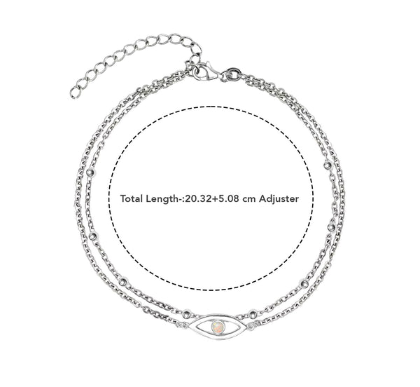925 Sterling Silver Created Opal Layered Evil Eye Beaded Adjustable Anklet for Teen Women (SINGLE ANKLET)