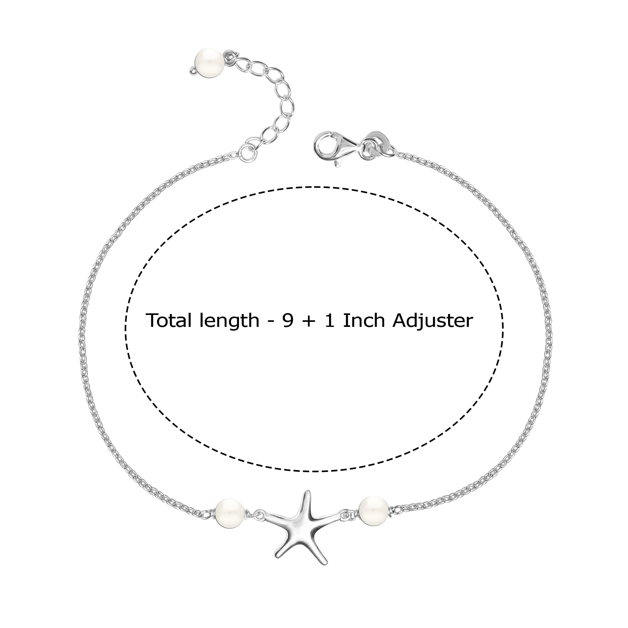 925 Sterling Silver Starfish Pearl Sea Adjustable Anklet for Teen Women