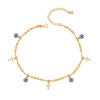 925 Sterling Silver 14K Gold-Plated Evil Eye & Cross Charm Round Bead Ball Chain Anklets for Women (SINGLE ANKLET)