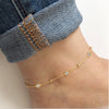 925 Sterling Silver 14K Gold Plated Cubic Zirconia Link Chain Station Anklet for Women (SINGLE ANKLET)