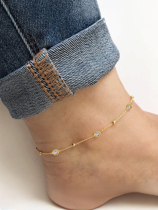Gold-Plated Zirconia Station Anklet