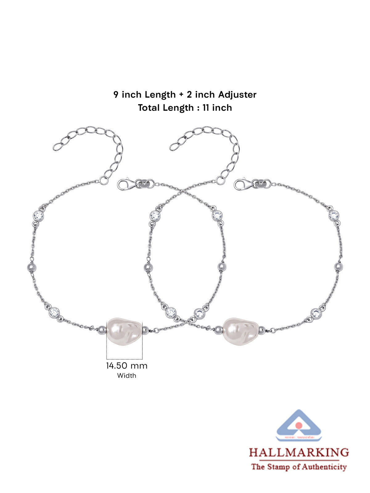 Silver Crystal & White Charm Anklet
