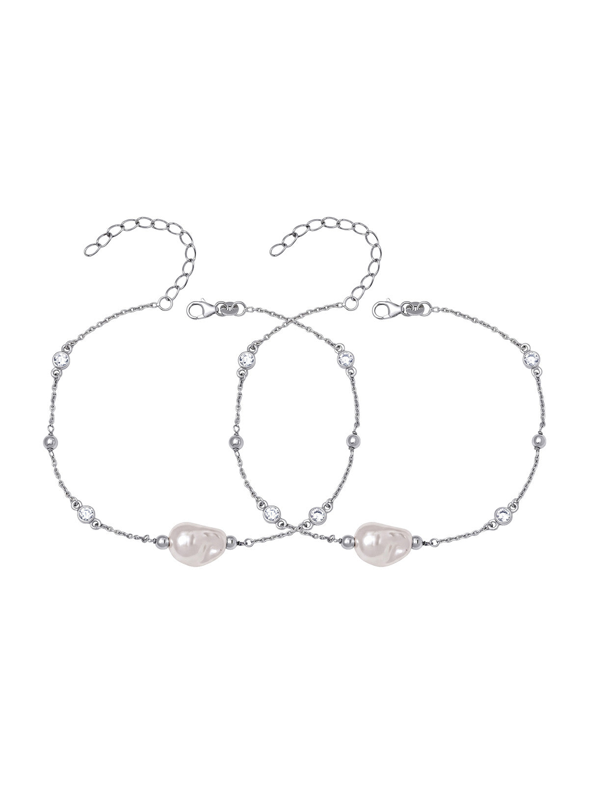 Silver Crystal & White Charm Anklet